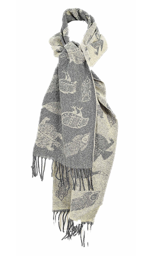 echarpe acrylique laine gris avec des animaux