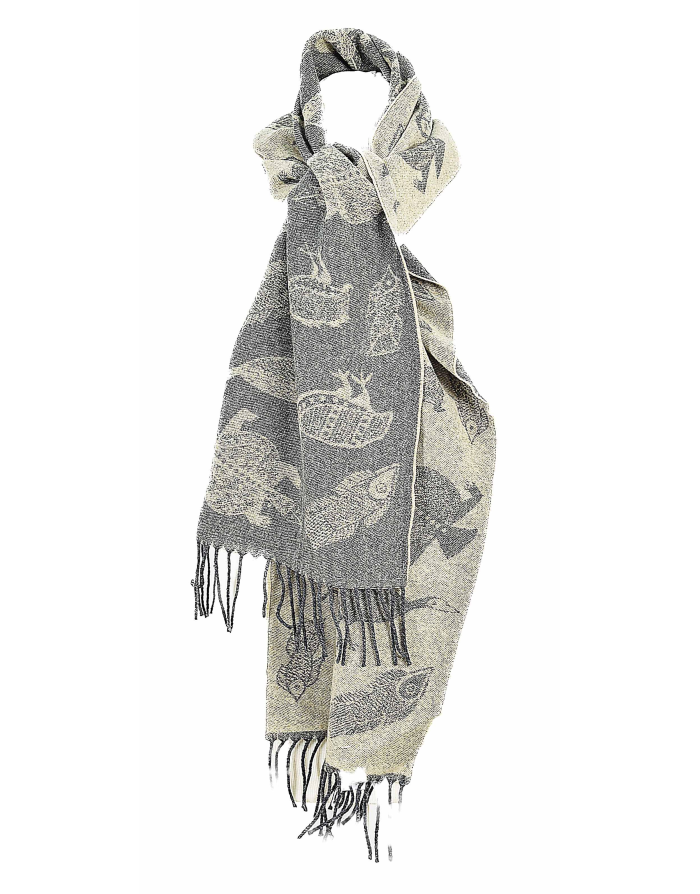 echarpe acrylique laine gris avec des animaux