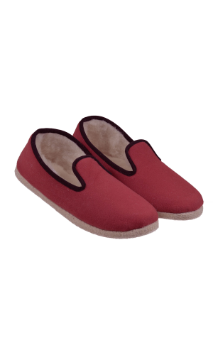 Pantoufles laine rouge