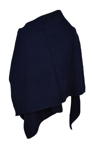 Cape poncho laine des Pyrénées bleu marine