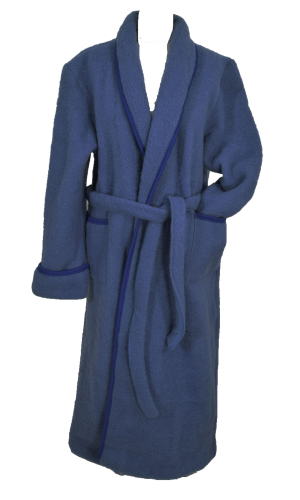 Robe de chambre homme laine des Pyrénées unie bleu
