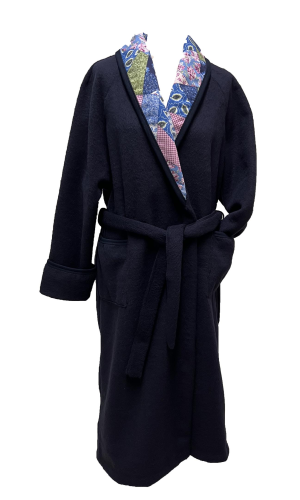 Robe de chambre laine des Pyrénées marine Patchwork