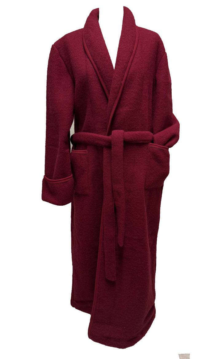 robe de chambre homme rouge en laine des Pyrénées en stock