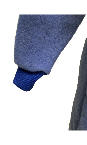 robe de chambre laine bleu poignets tricot pour femme