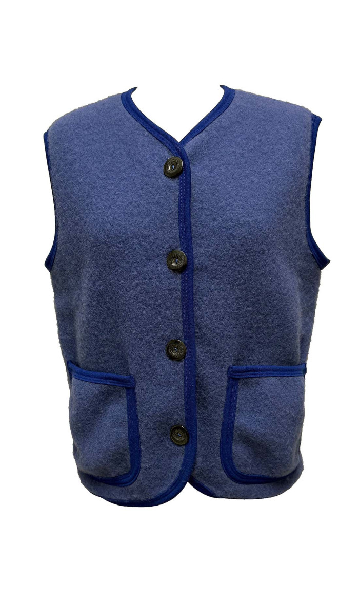 gilet sans manches laine des Pyrénées bleu pour femme