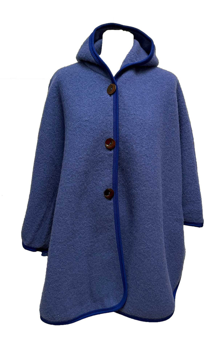 cape capuche laine des Pyrénées bleu pour femme