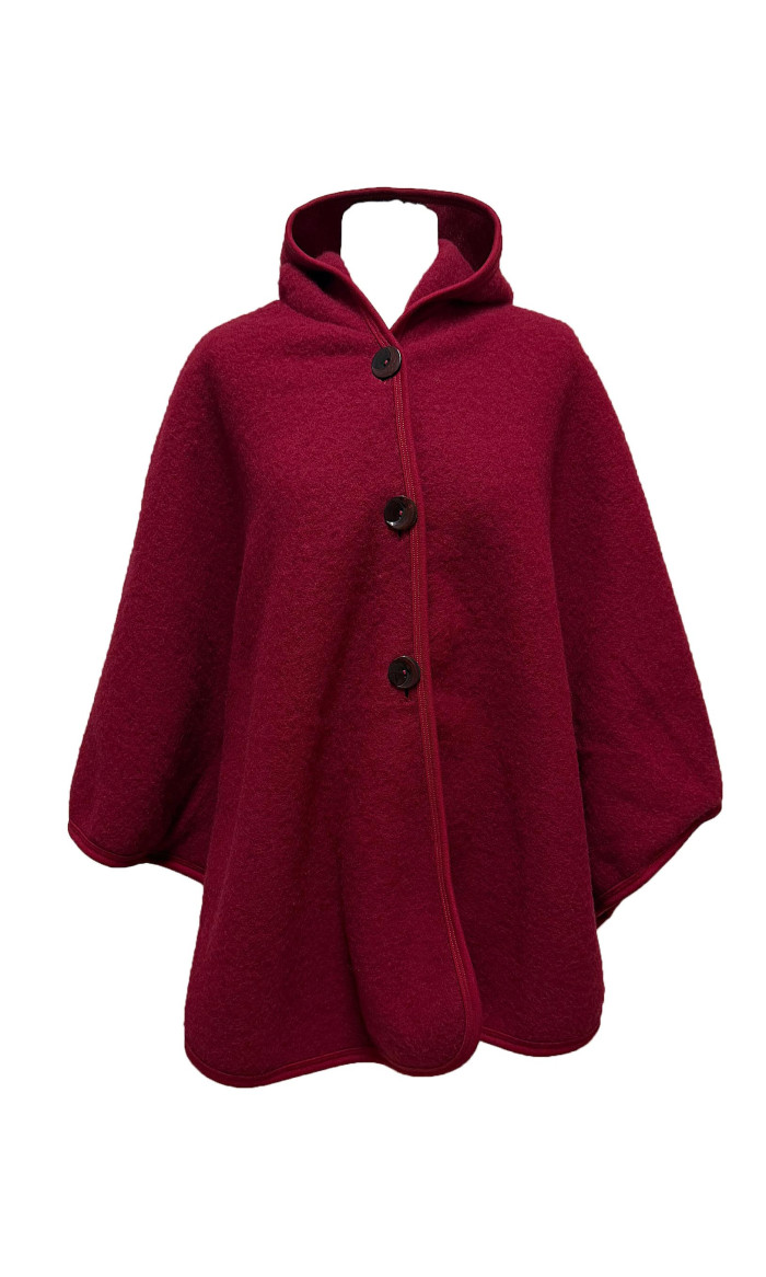 cape capuche rouge bordeaux 100% laine des Pyrénées