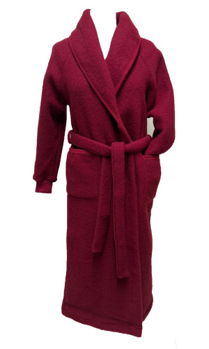 robe de chambre laine rouge col chale poignets tricot pour femme