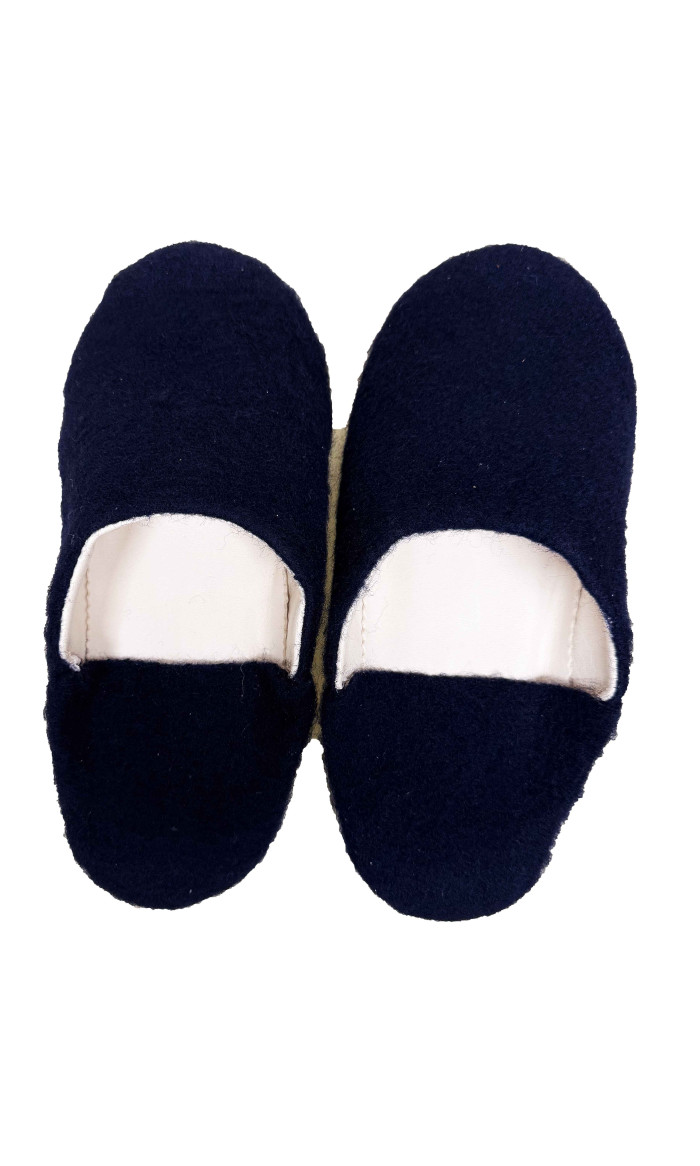 mules chaussons laine des Pyrénées bleu marine à bas prix