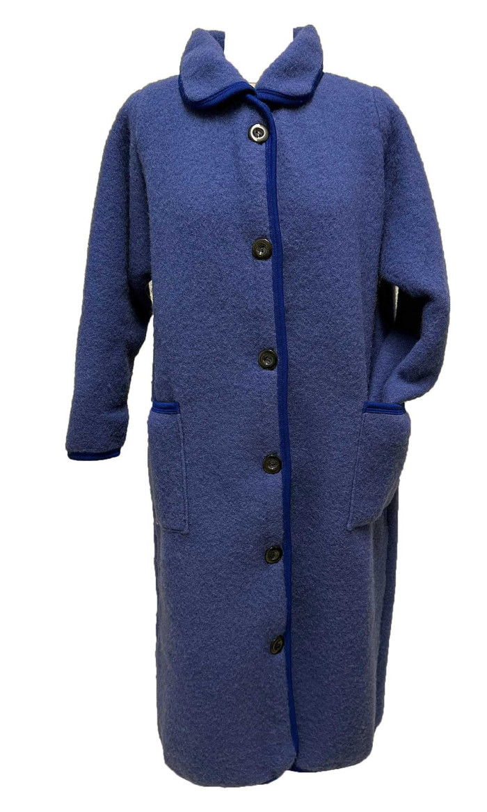robe de chambre courte boutonnée laine bleue pour femme