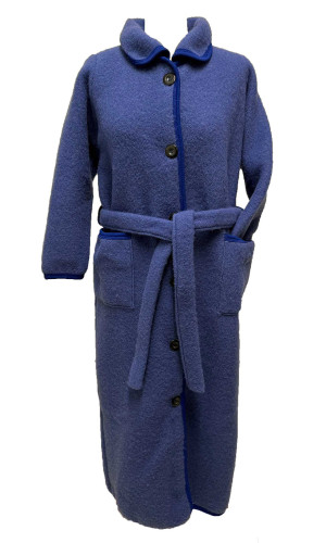 robe de chambre laine bleu boutonnée pour femme