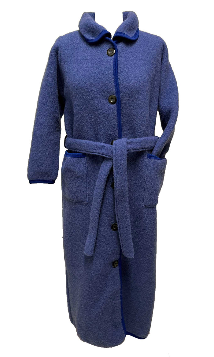 robe de chambre laine bleu boutonnée pour femme