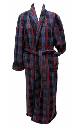 robe de chambre homme laine des Pyrénées écossais bleu en stock