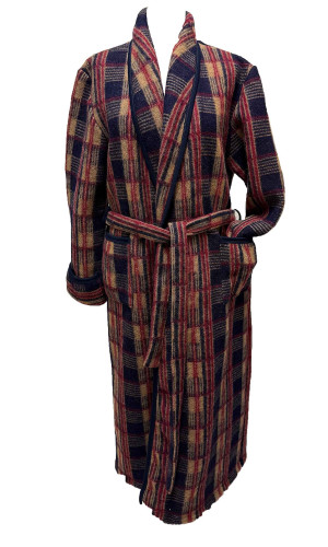 robe de chambre homme laine des Pyrénées écossais camel en stock
