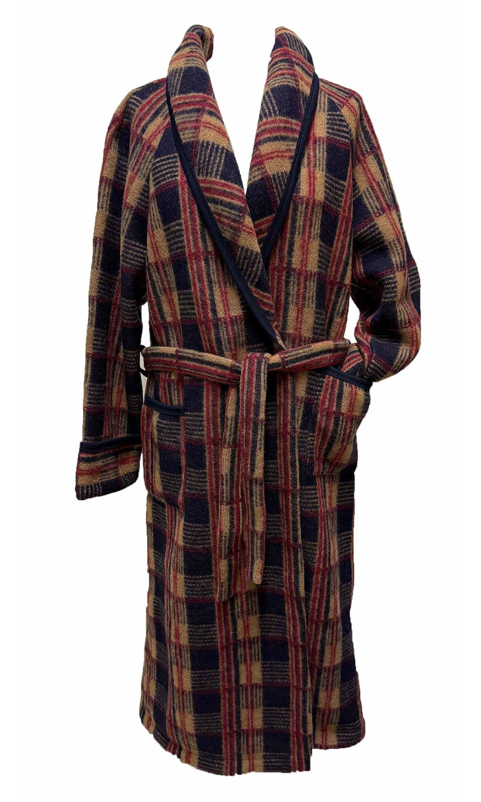 robe de chambre femme laine des Pyrénées écossais camel