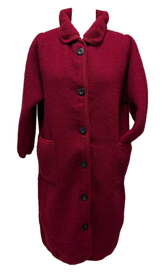 robe de chambre courte boutonnée rouge bordeaux pour femme