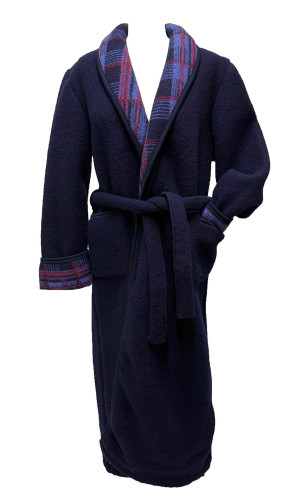 robe de chambre homme laine des Pyrénées marine col écossais bleu