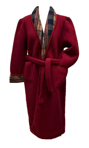 robe de chambre homme laine des Pyrénées rouge col écossais assorti