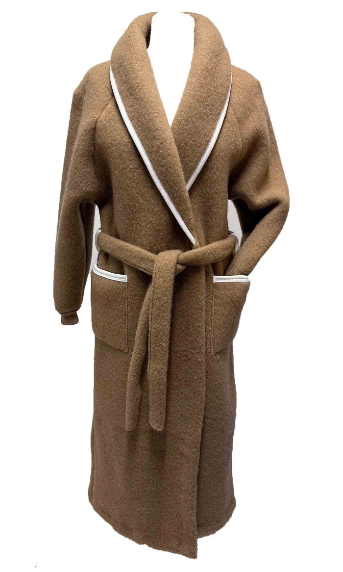robe de chambre laine camel 7/8 poignets tricot