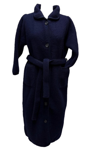 robe de chambre femme laine des Pyrénées marine boutonnée