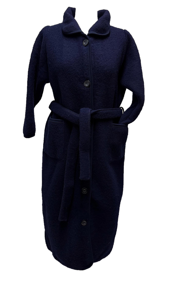 robe de chambre femme laine des Pyrénées marine boutonnée