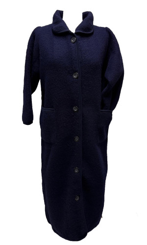 robe de chambre laine marine boutonnée 7/8 pour femme