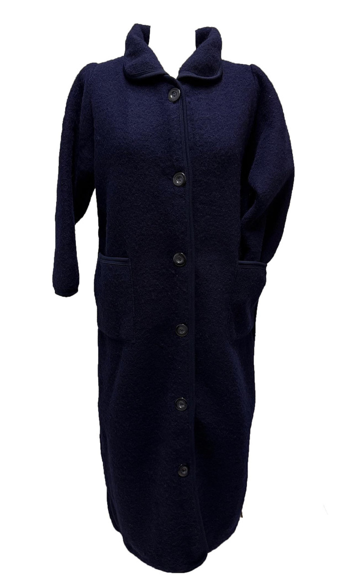 robe de chambre laine marine boutonnée 7/8 pour femme
