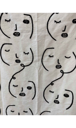 plaid coton blanc visages noirs brodés à la main