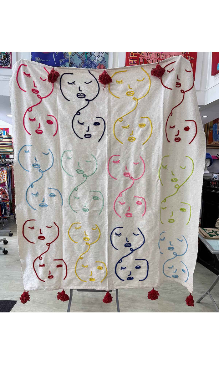 plaid coton brodé à la main en stock