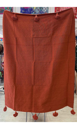 plaid coton pompons terracotta en stock