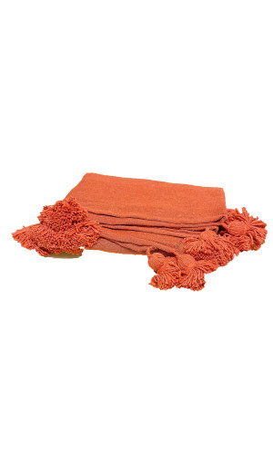plaid coton pompons terracotta en stock