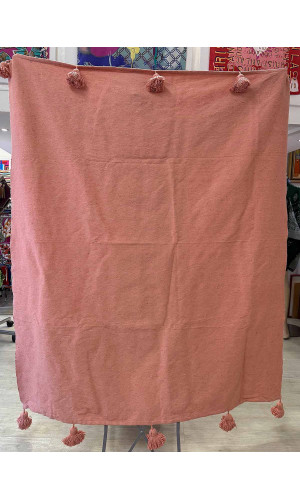 plaid coton pompons saumon à bas prix