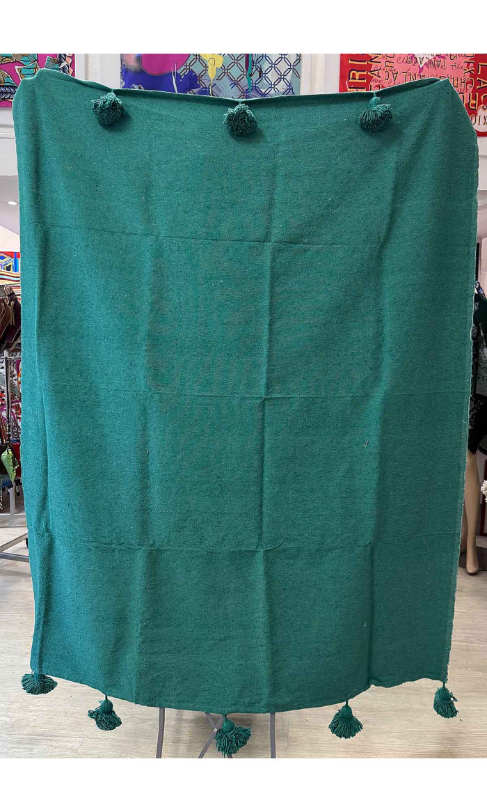 plaid coton pompons vert en stock 2025