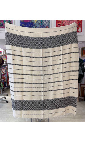 plaid tissé jacquard 100% coton marine et blanc