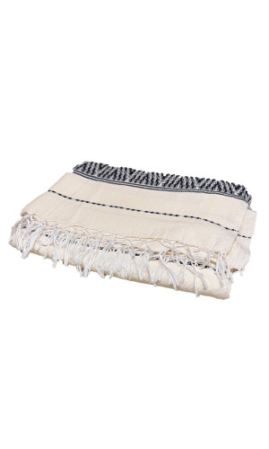 plaid tissé jacquard 100% coton marine et blanc