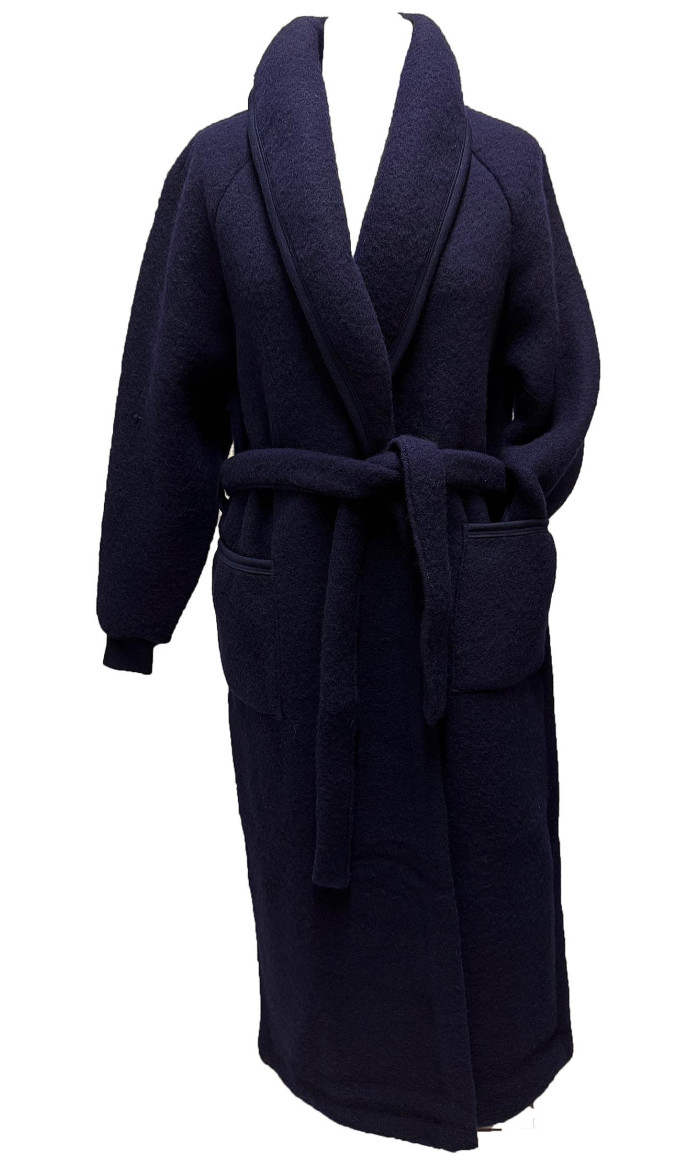 robe de chambre laine col châle marine pour femme