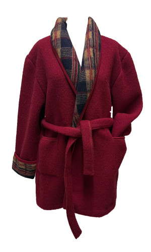 veston homme laine des Pyrénées rouge col écossais assorti