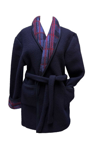 veston homme laine des Pyrénées marine col écossais bleu