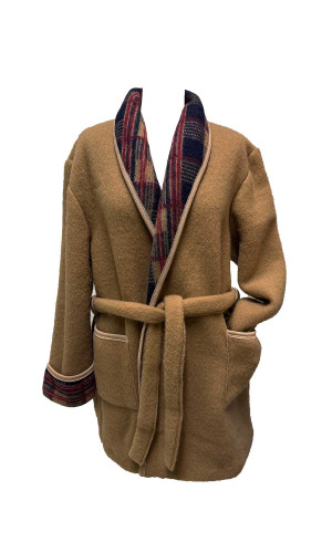 veston homme laine camel col écossais fabriqué en France