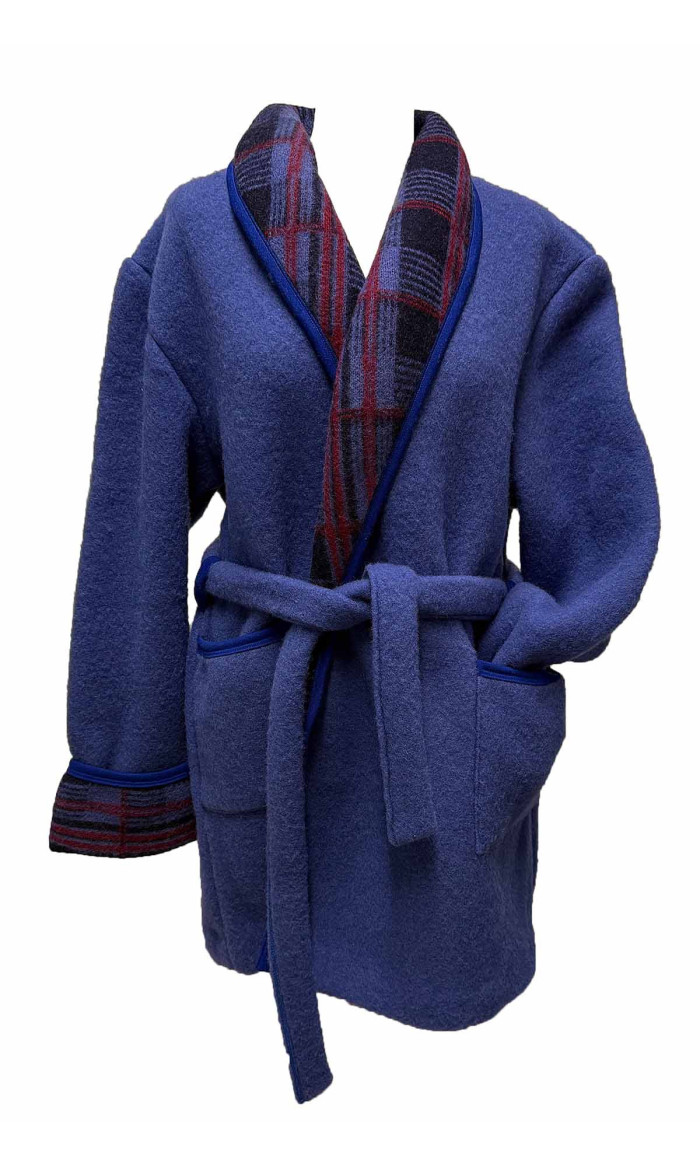 veston laine bleu pour homme col écossais en stock