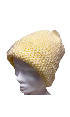 bonnet laine pompon jaune en stock