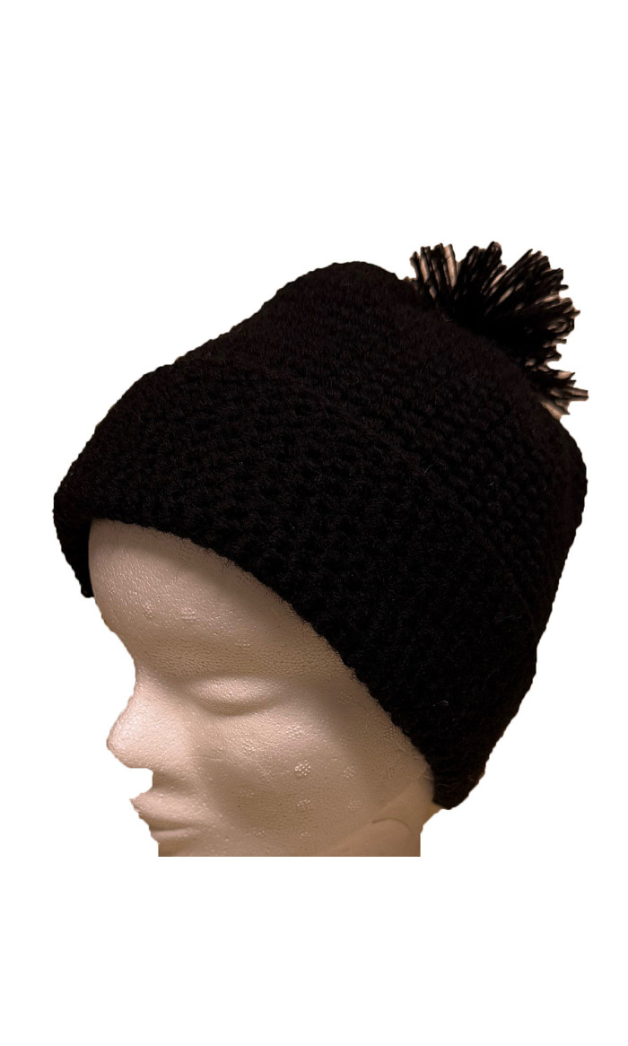 bonnet laine pompon noir pour homme et femme