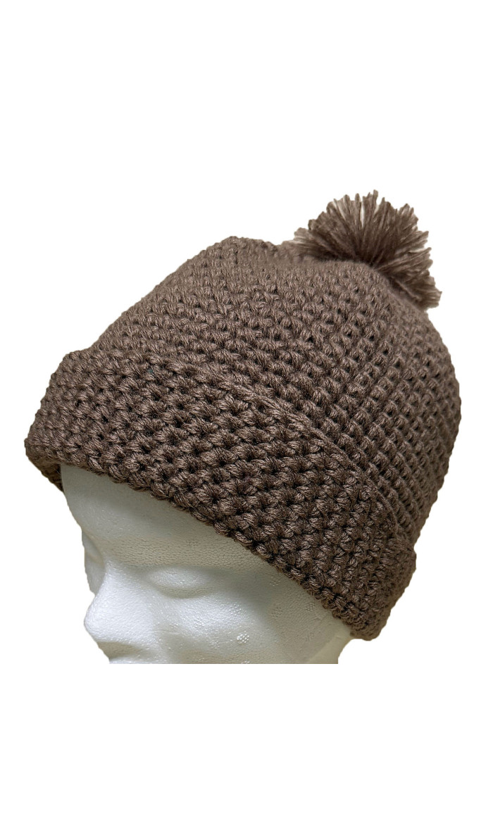 bonnet laine pompon marron pas cher
