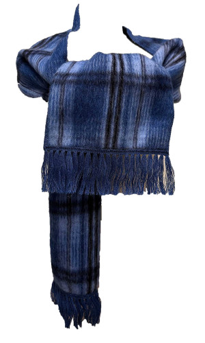 echarpe reversible ecossais bleu en laine des Pyrénées