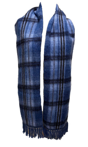 echarpe reversible ecossais bleu en laine des Pyrénées