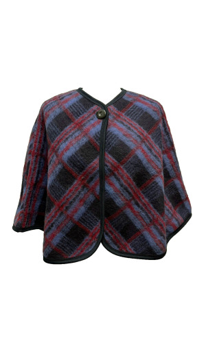 pelerine 100% laine ecossais bleu fabriquée en France