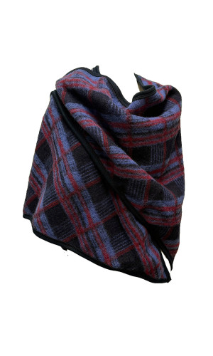 chale laine des Pyrénées ecossais bleu taille unique