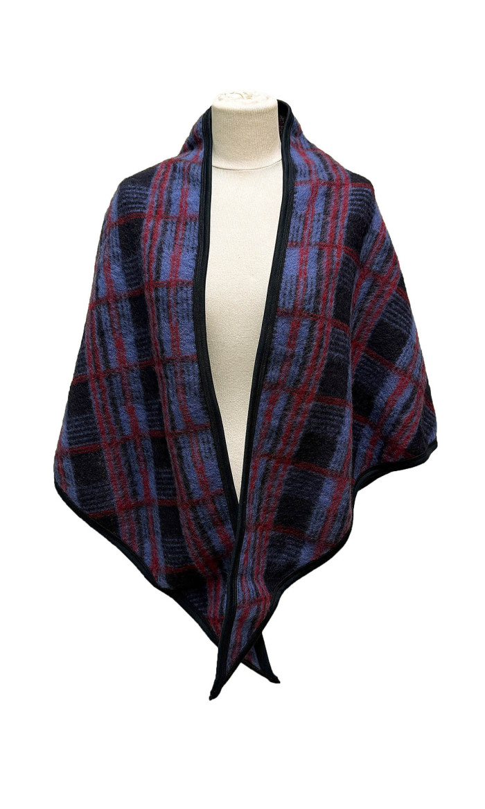 chale laine des Pyrénées ecossais bleu taille unique