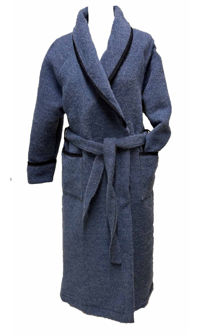 robe de chambre laine et acrylique bleu pour femme en stock